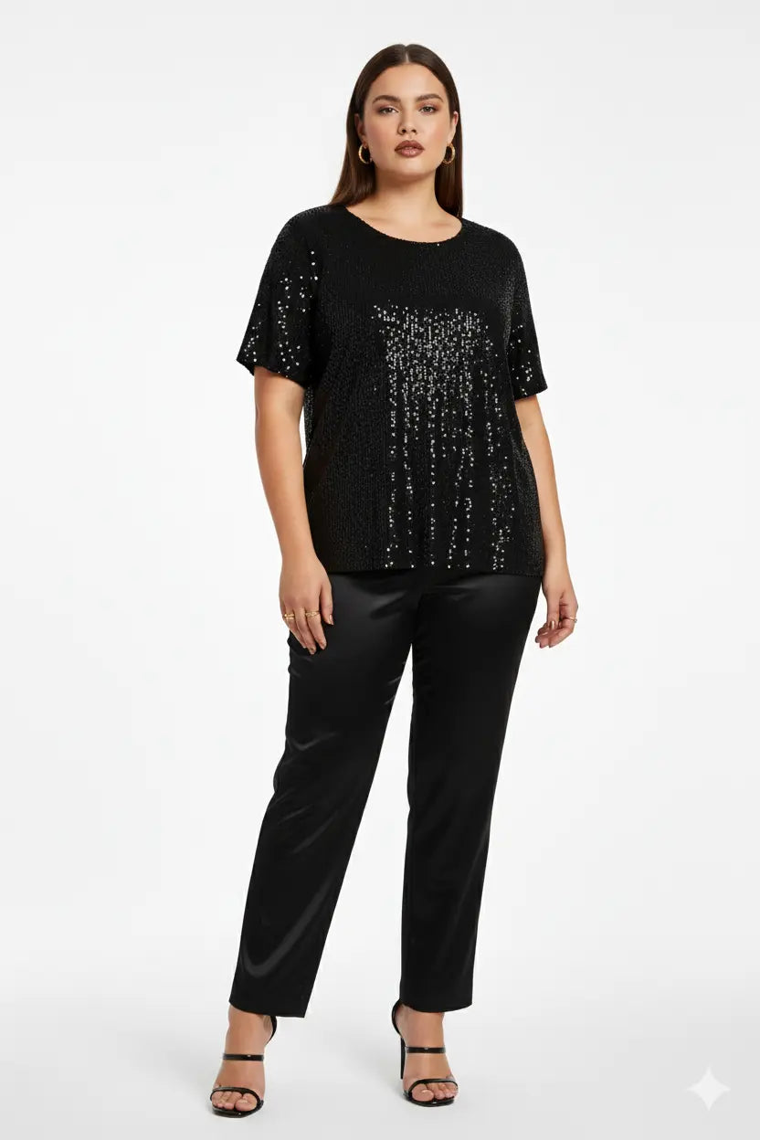 Blusa girocollo a mezza manica in paillettes DORABELLA PIU'