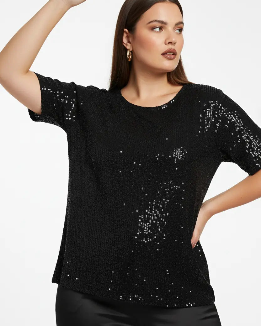 Blusa girocollo a mezza manica in paillettes DORABELLA PIU'