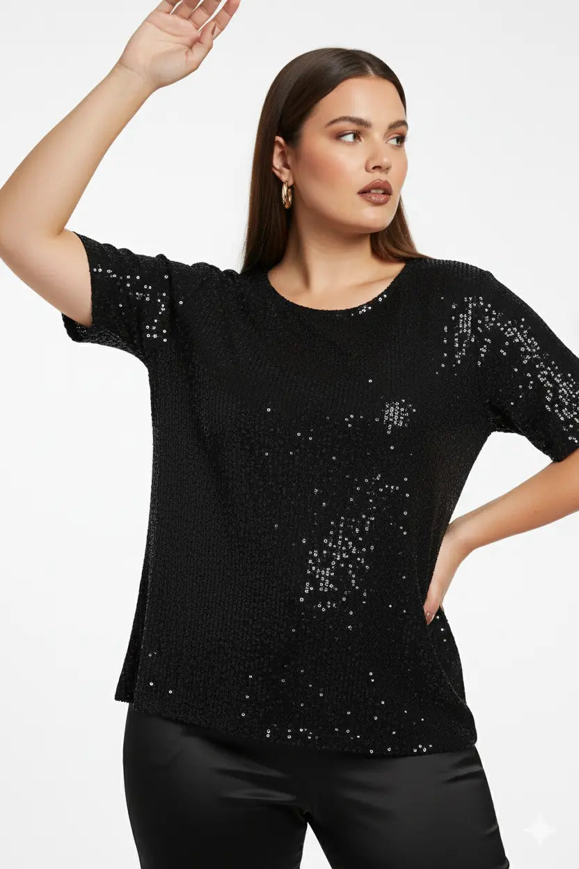 Blusa girocollo a mezza manica in paillettes DORABELLA PIU'
