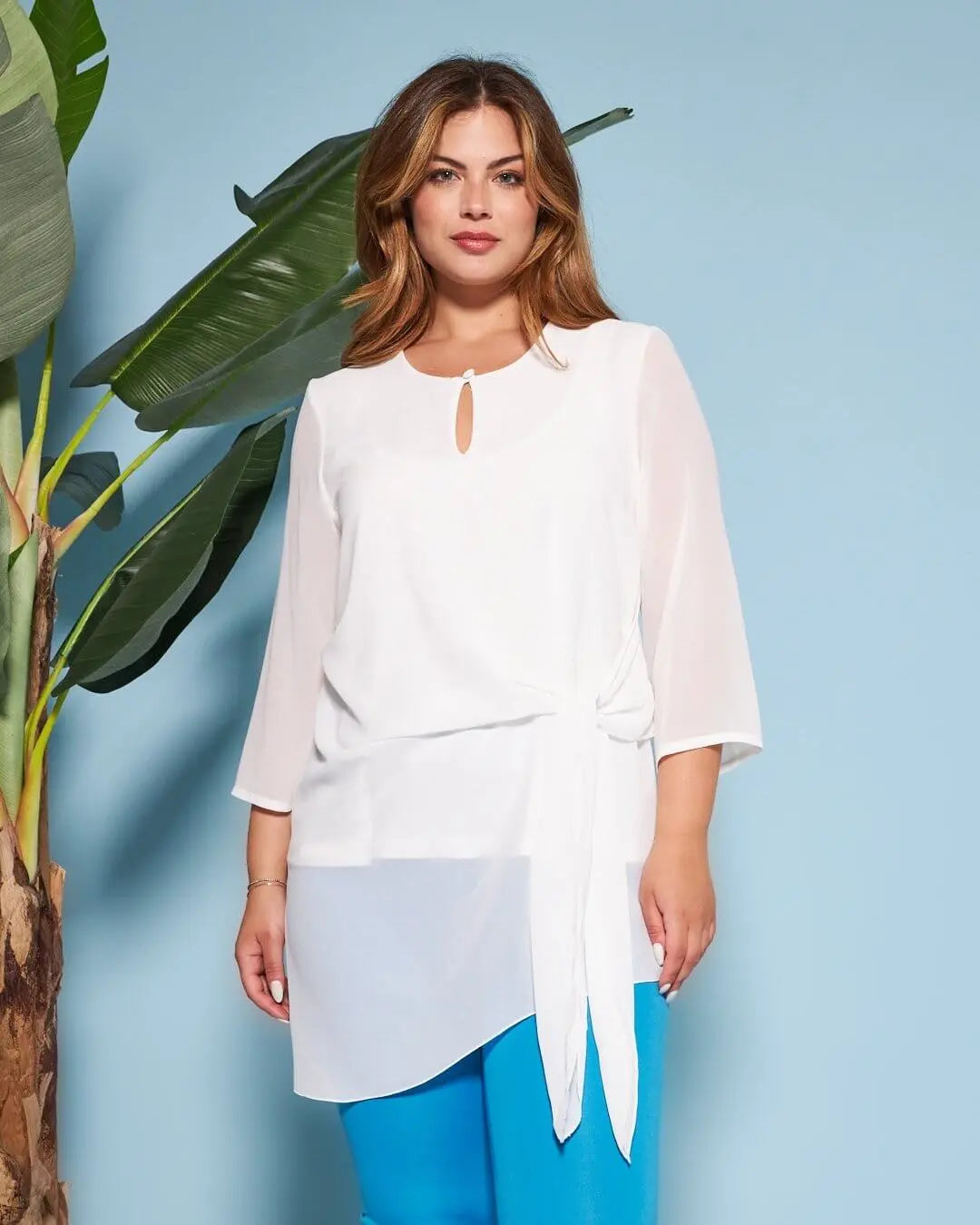 Blusa girocollo asimmetrica in georgette con dettaglio fiocco OFF WHITE DORABELLA