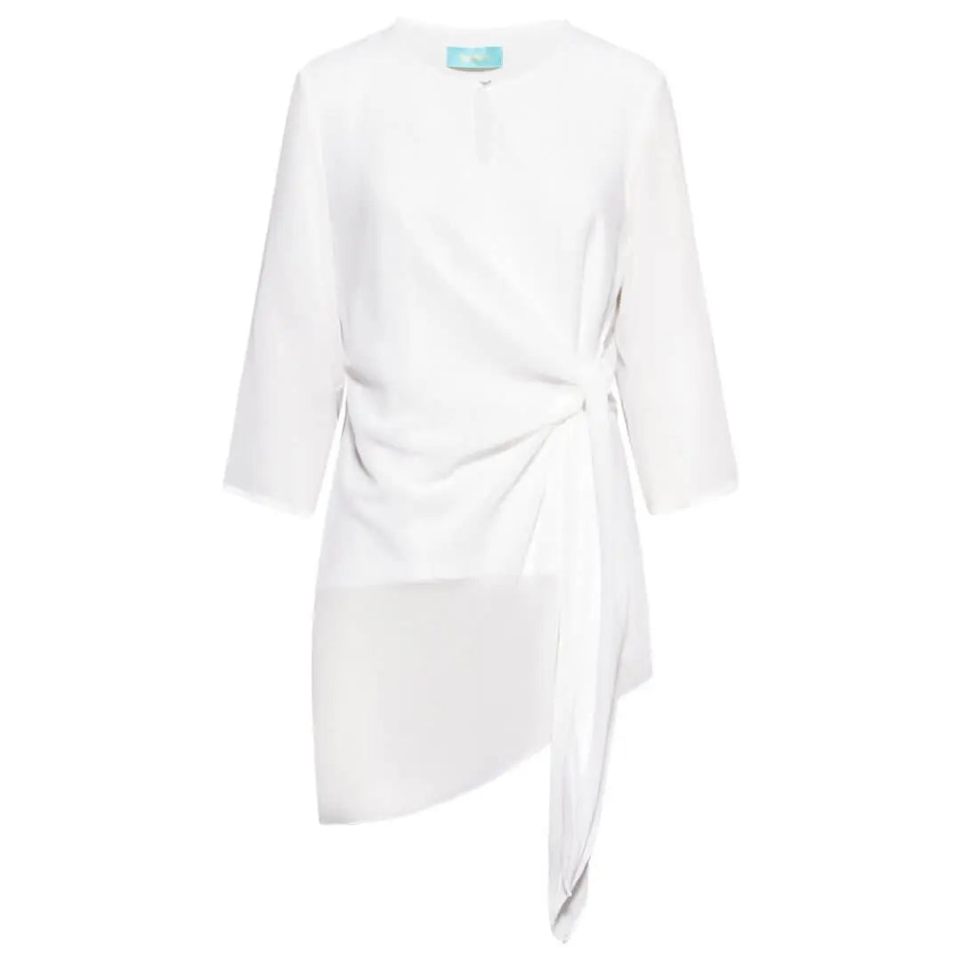 Blusa girocollo asimmetrica in georgette con dettaglio fiocco OFF WHITE DORABELLA XXL