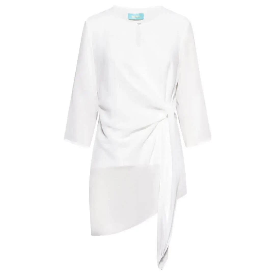 Blusa girocollo asimmetrica in georgette con dettaglio fiocco OFF WHITE DORABELLA XXL