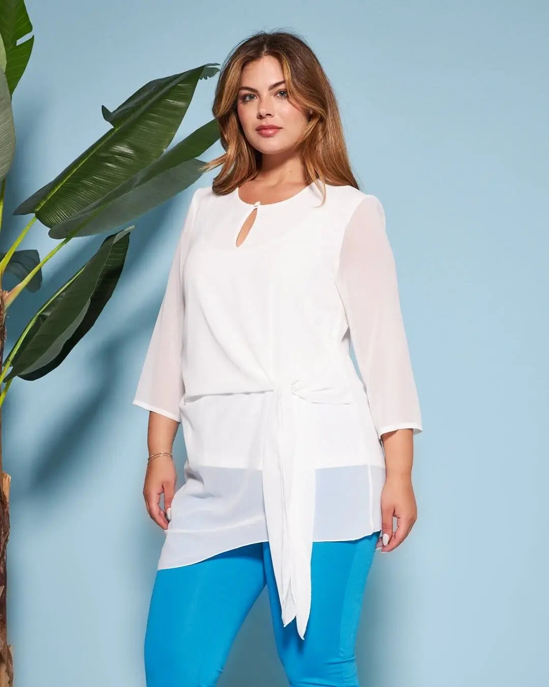 Blusa girocollo asimmetrica in georgette con dettaglio fiocco OFF WHITE DORABELLA