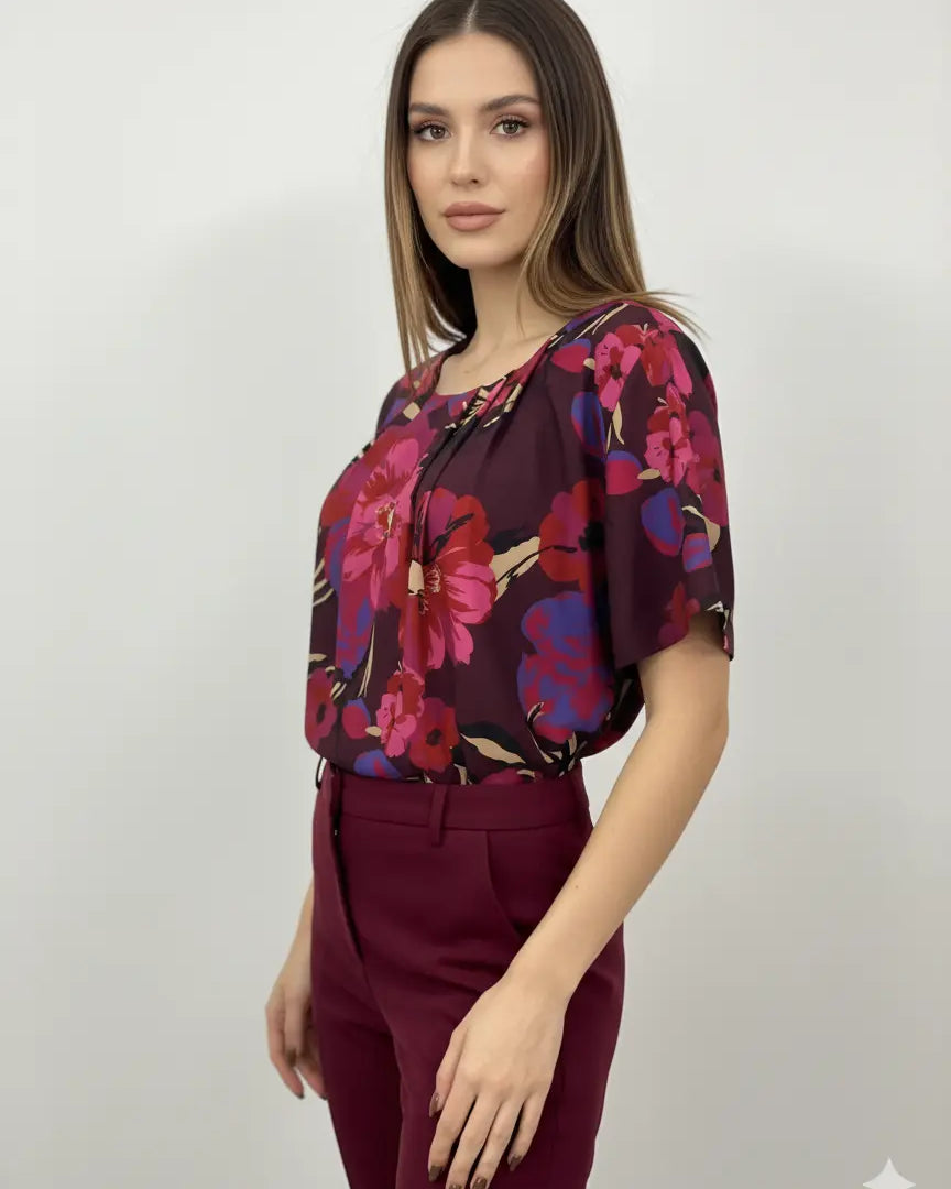 Blusa girocollo con fantasia floreale DORABELLA
