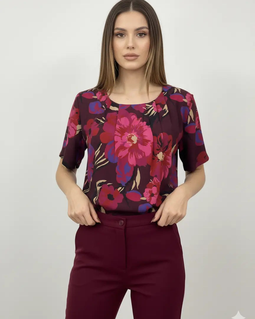 Blusa girocollo con fantasia floreale DORABELLA