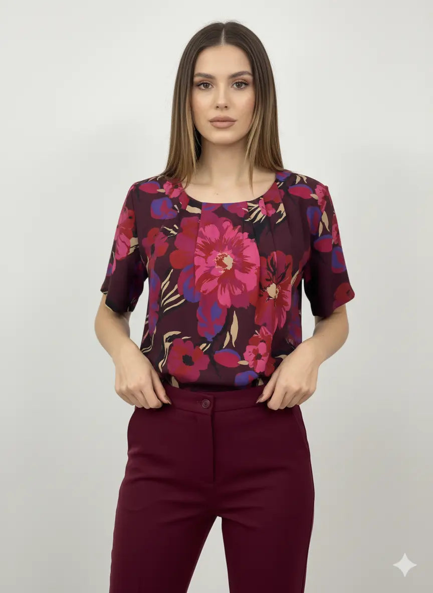Blusa girocollo con fantasia floreale DORABELLA