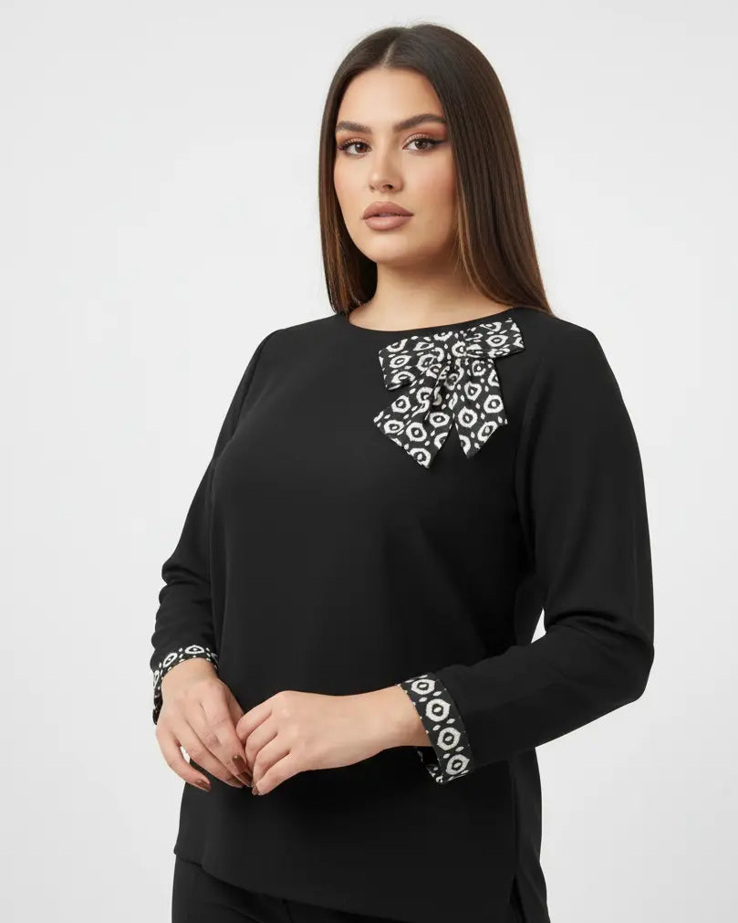 Blusa girocollo con fiocco fantasia DORABELLA PIU'