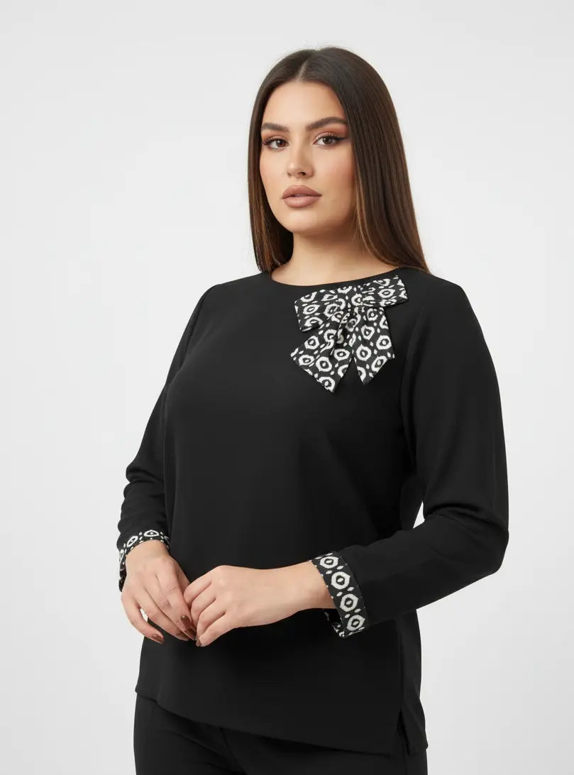 Blusa girocollo con fiocco fantasia DORABELLA PIU'