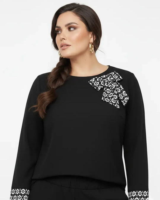 Blusa girocollo con fiocco fantasia DORABELLA PIU'