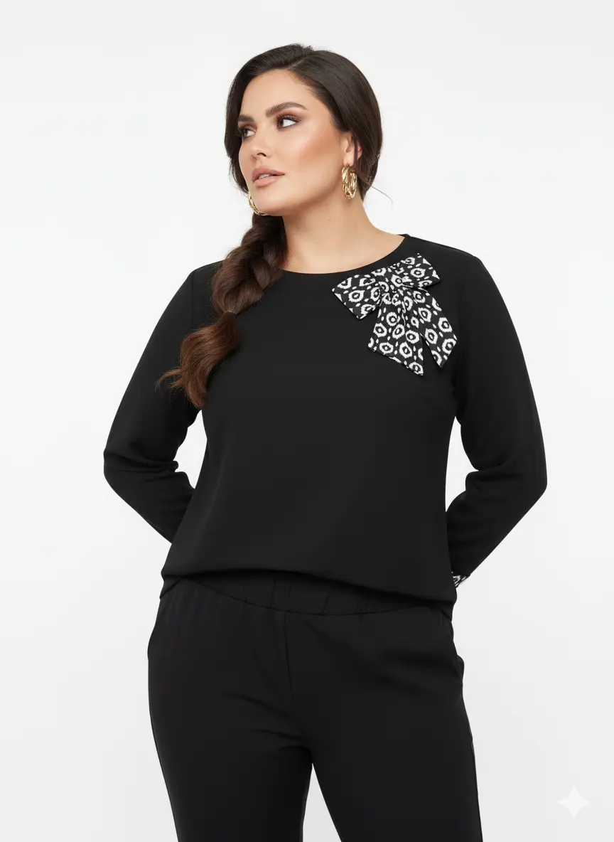 Blusa girocollo con fiocco fantasia DORABELLA PIU'