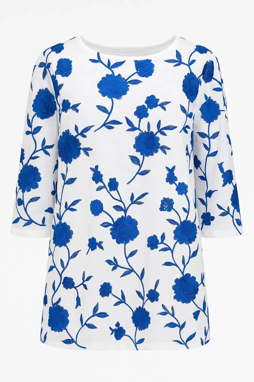 Blusa girocollo in sangallo con fiori colorati ricamati DORABELLA Blu-XXL