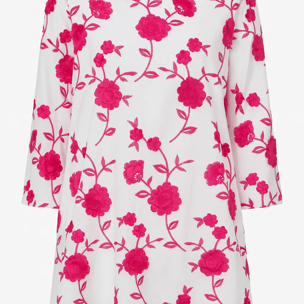 Blusa girocollo in sangallo con fiori colorati ricamati DORABELLA Magenta-XXL