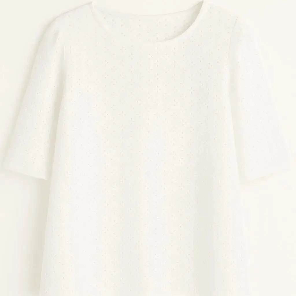 Blusa girocollo in sangallo con maniche a tre quarti DORABELLA XXL