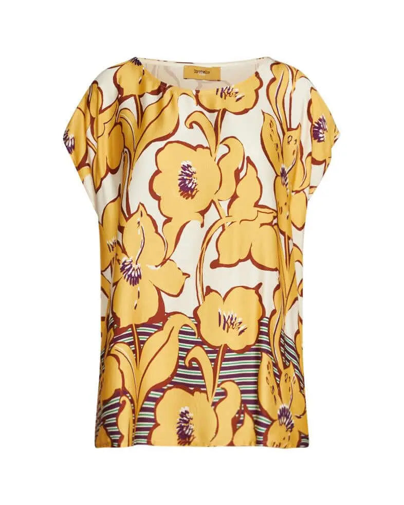 Blusa girocollo in viscosa lucida con fantasia floreale OCRA DORABELLA PIU'