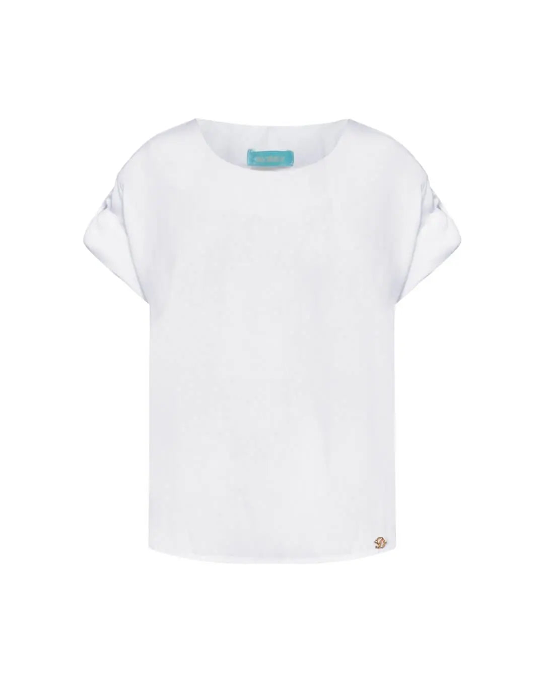 Blusa girocollo tinta unita o fantasia con maniche corte kimono e spacchi laterali BIANCO DORABELLA
