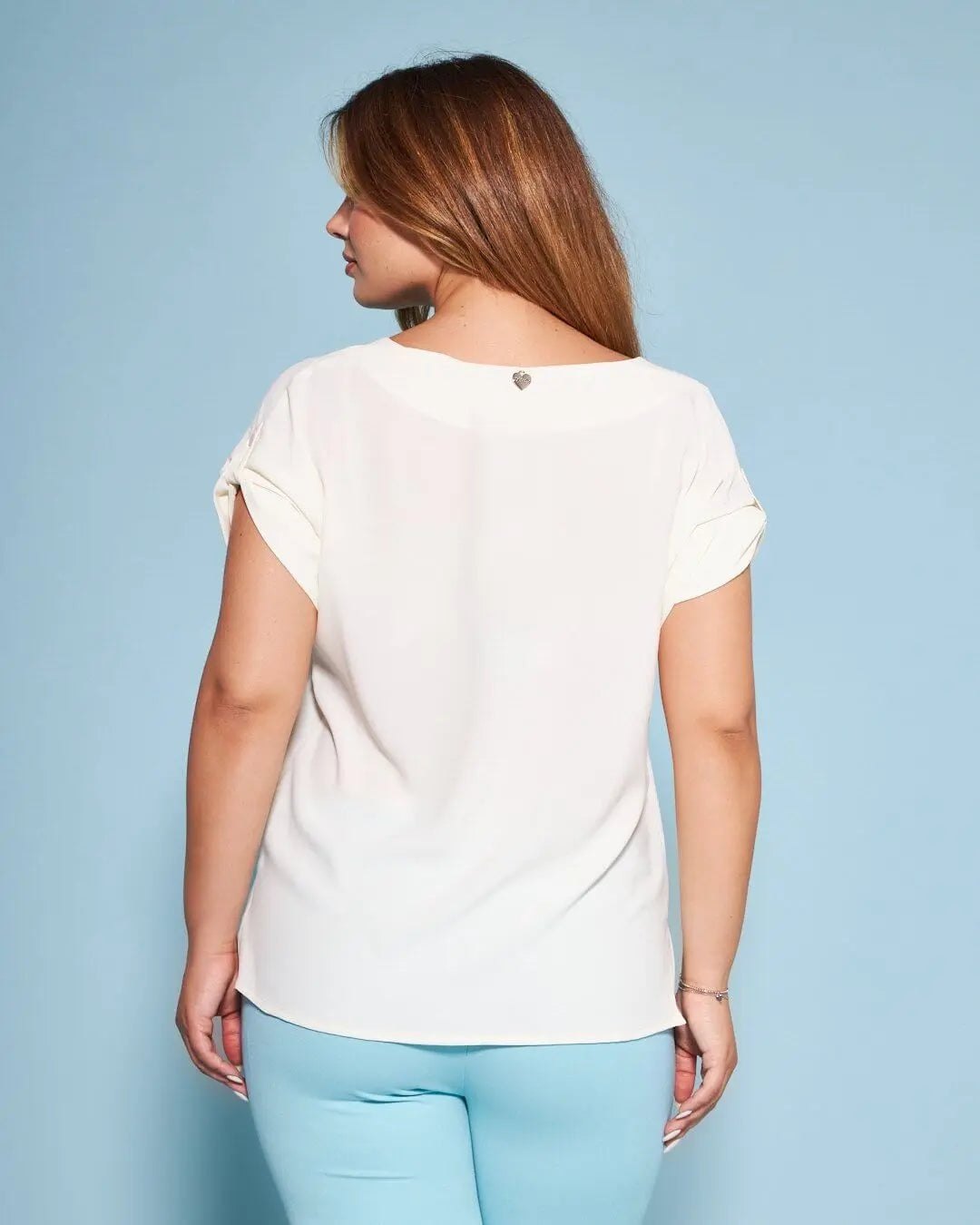 Blusa girocollo tinta unita o fantasia con maniche corte kimono e spacchi laterali BIANCO DORABELLA