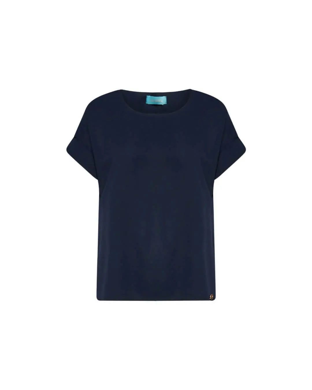 Blusa girocollo tinta unita o fantasia con maniche corte kimono e spacchi laterali DENIM DORABELLA