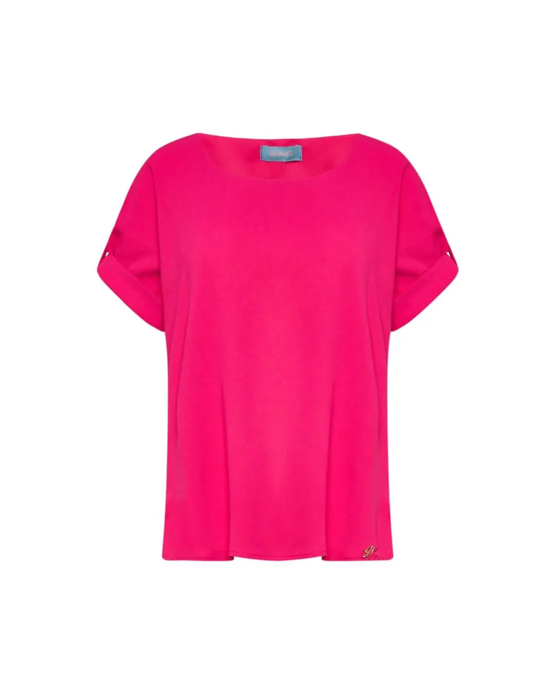 Blusa girocollo tinta unita o fantasia con maniche corte kimono e spacchi laterali FUXIA DORABELLA