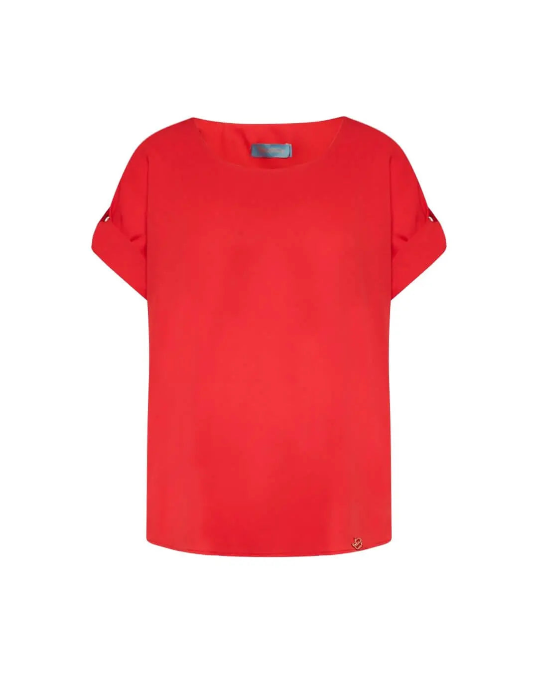 Blusa girocollo tinta unita o fantasia con maniche corte kimono e spacchi laterali ROSSO DORABELLA