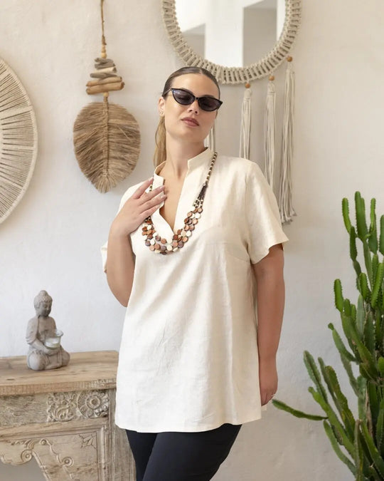 Blusa in lino con scollo a V NATURALE DORABELLA PIU'