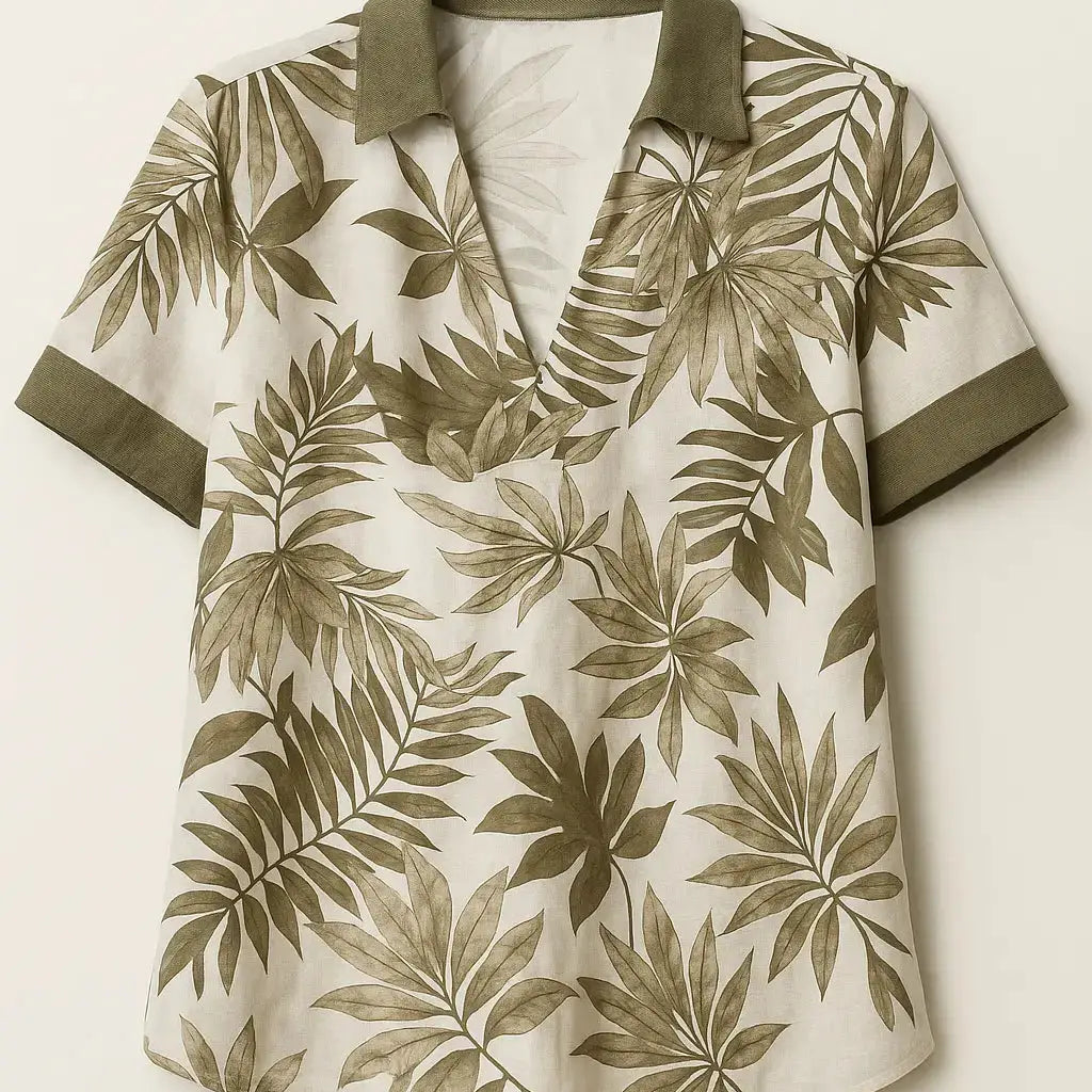 Blusa in lino stampato con inserti a tinta unita DORABELLA