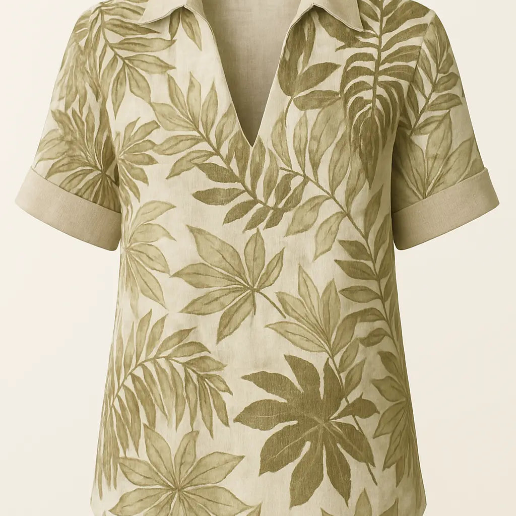 Blusa in lino stampato con inserti a tinta unita DORABELLA