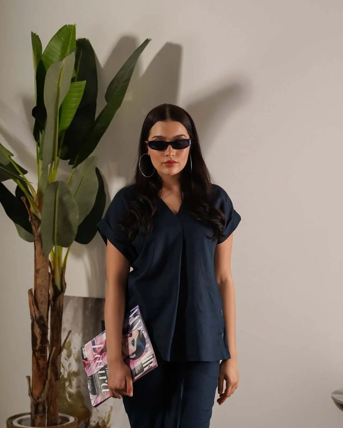 Blusa in misto lino tinta unita con bottoni e baciapiega BLU DORABELLA XXL