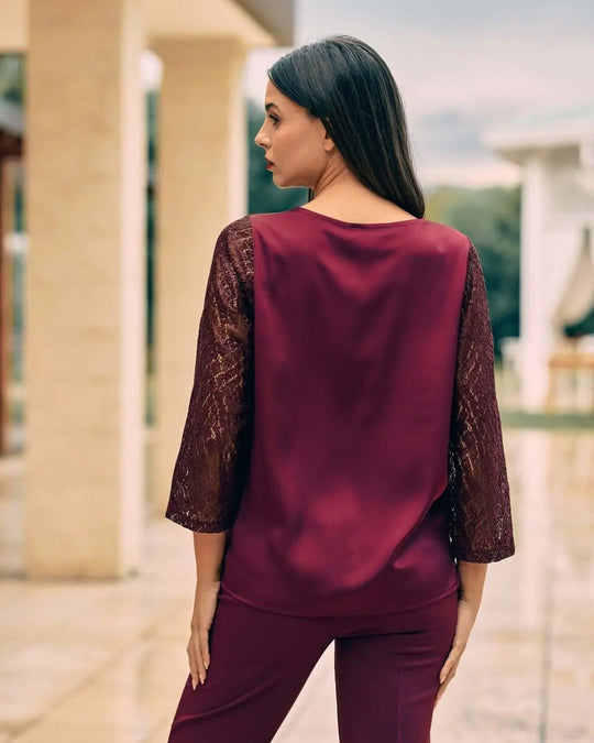 Blusa in pizzo macramè laminato BURGUNDY DORABELLA