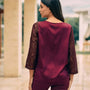 Blusa in pizzo macramè laminato BURGUNDY DORABELLA