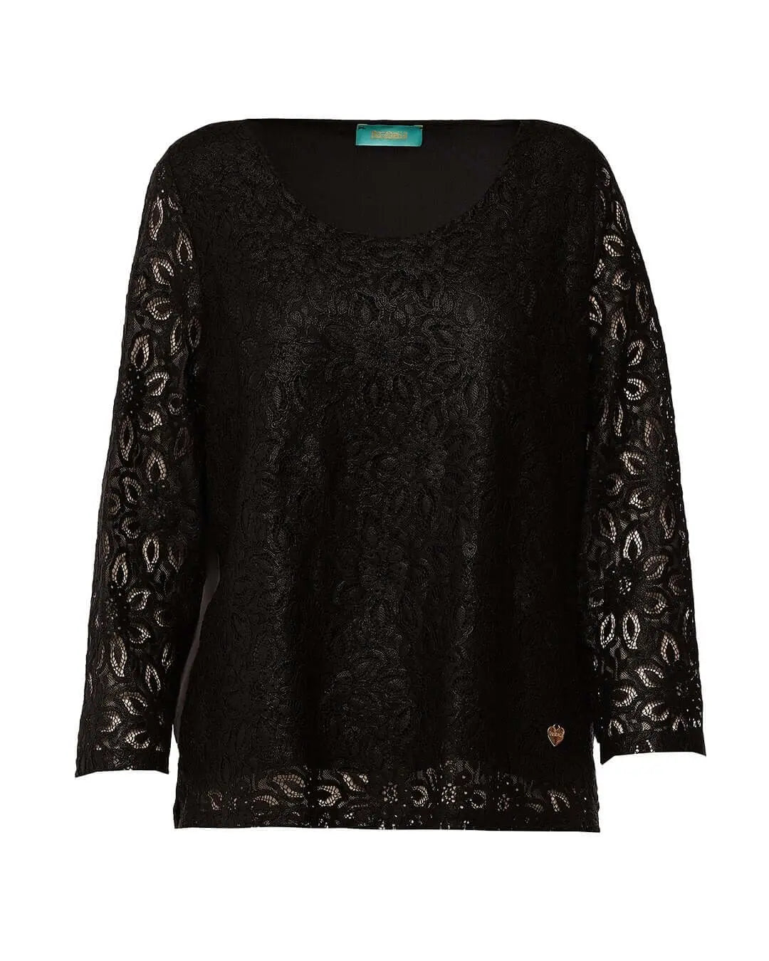 Blusa in pizzo macramè laminato NERO DORABELLA XXL