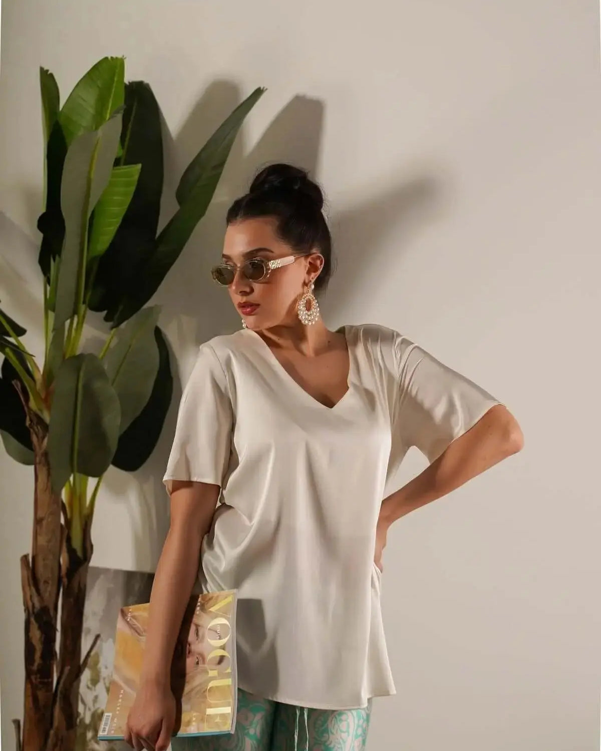 Blusa in raso in tinta unita e fantasia paisley interna PANNA DORABELLA XXL
