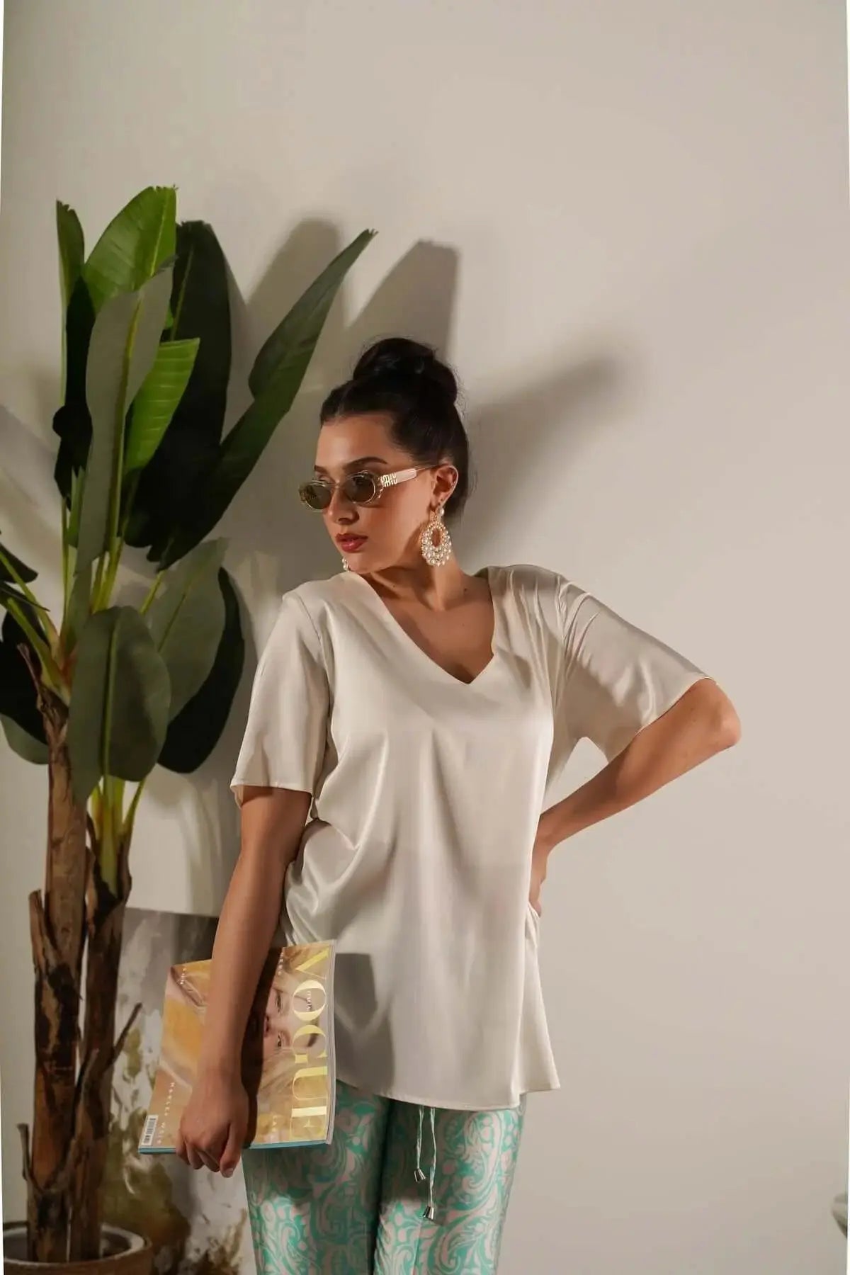 Blusa in raso in tinta unita e fantasia paisley interna PANNA DORABELLA XXL
