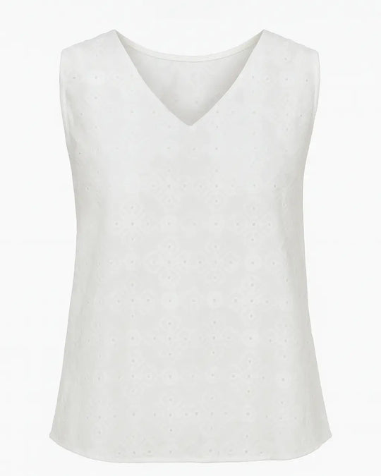 Blusa in sangallo con scollo a V e retro in jersey a tono DORABELLA
