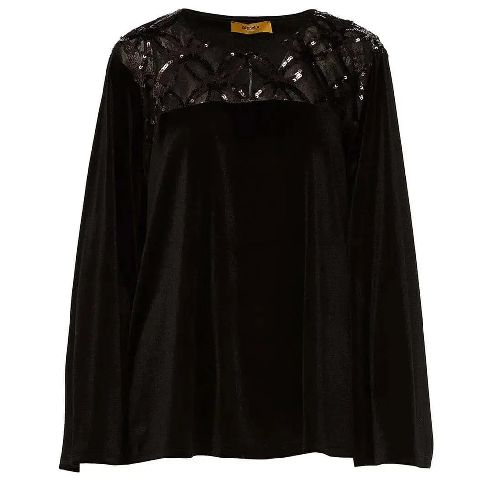 Blusa in velluto con inserto in pizzo ricamato NERO DORABELLA PIU'