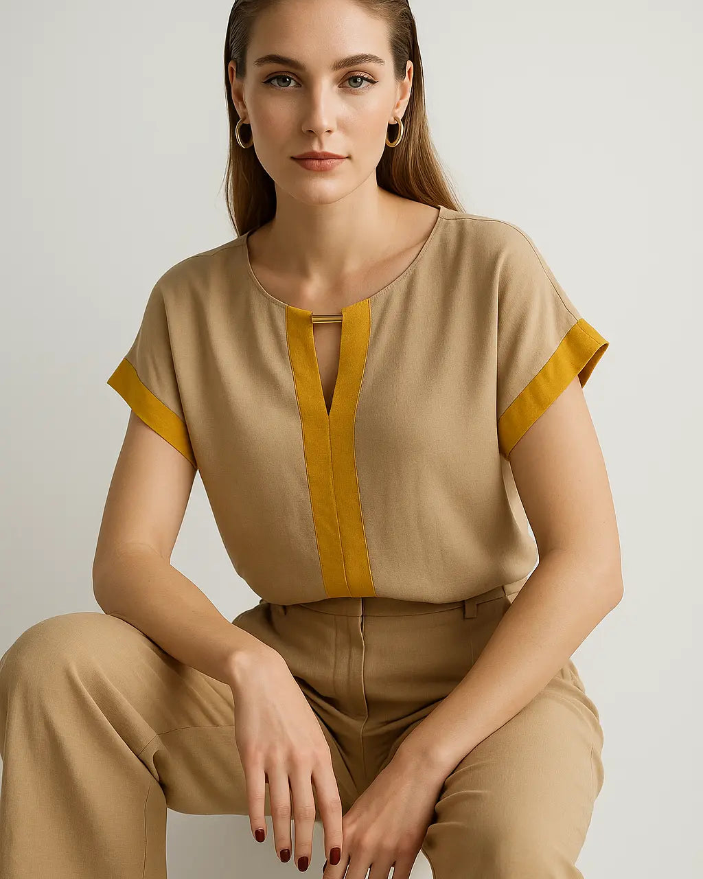 Blusa in viscosa bicolor con accessorio nello scollo DORABELLA