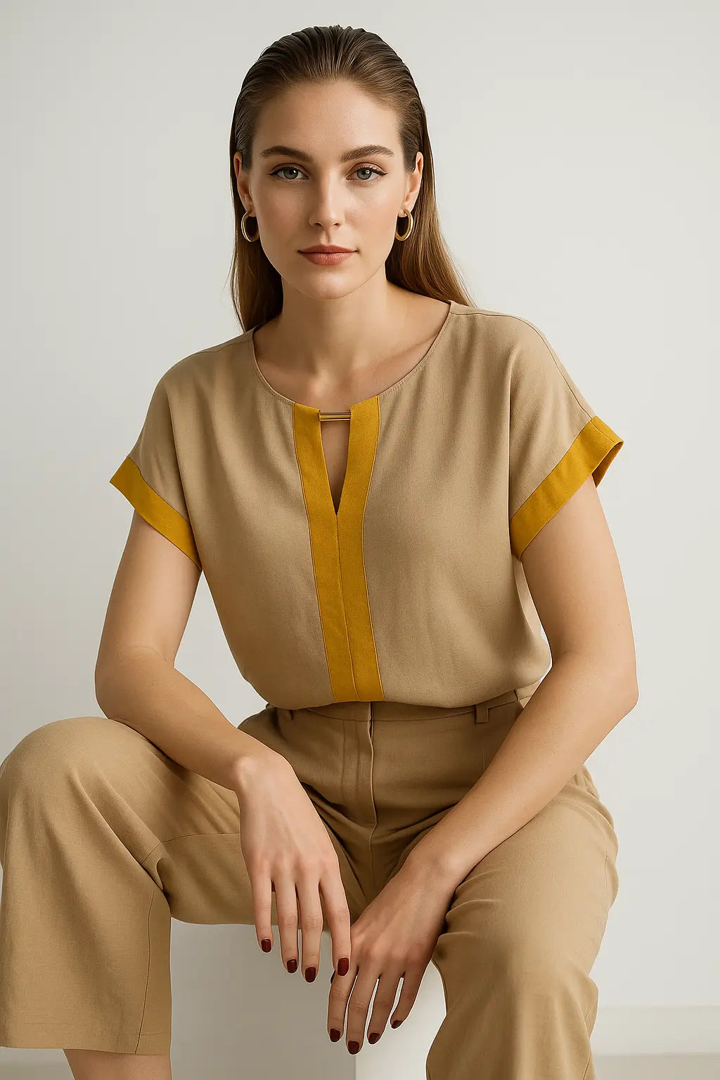 Blusa in viscosa bicolor con accessorio nello scollo DORABELLA