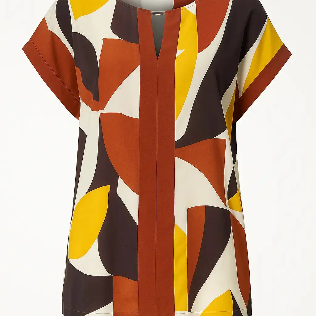 Blusa in viscosa con davanti stampato ed inserti a tinta unita DORABELLA