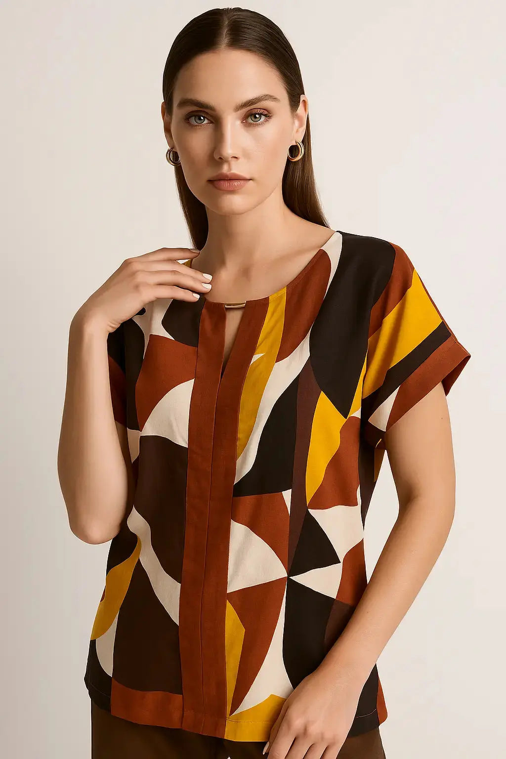 Blusa in viscosa con davanti stampato ed inserti a tinta unita DORABELLA