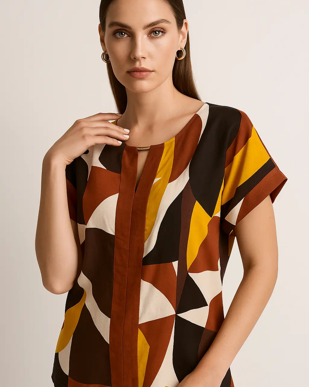 Blusa in viscosa con davanti stampato ed inserti a tinta unita DORABELLA