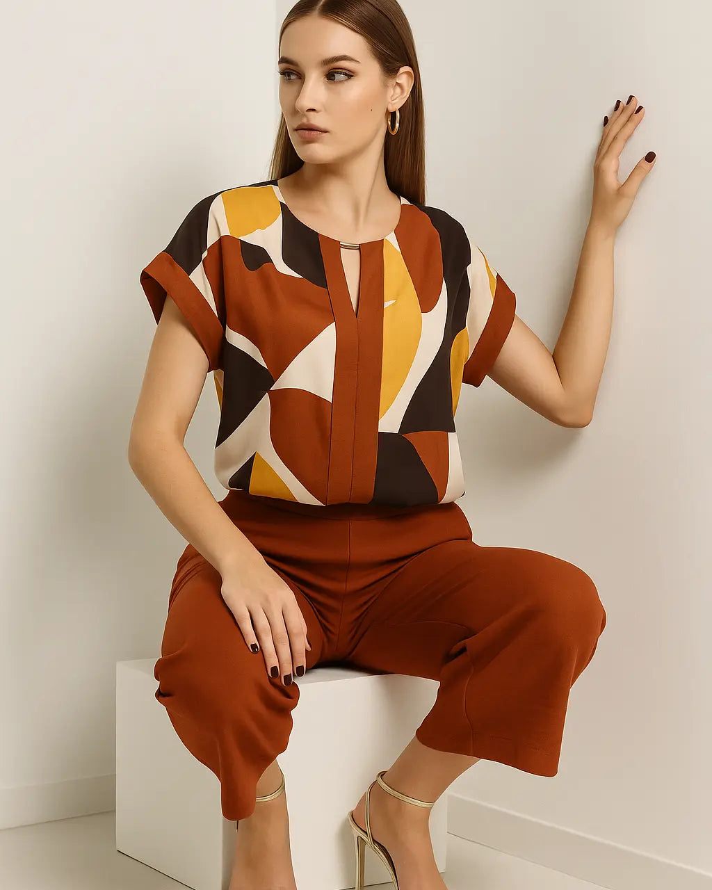 Blusa in viscosa con davanti stampato ed inserti a tinta unita DORABELLA