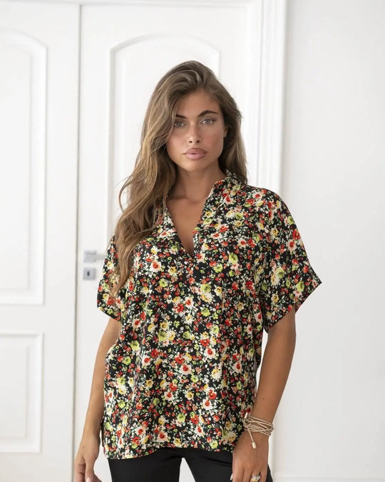 Blusa in viscosa in fantasia floreale ROSSO DORABELLA XXL