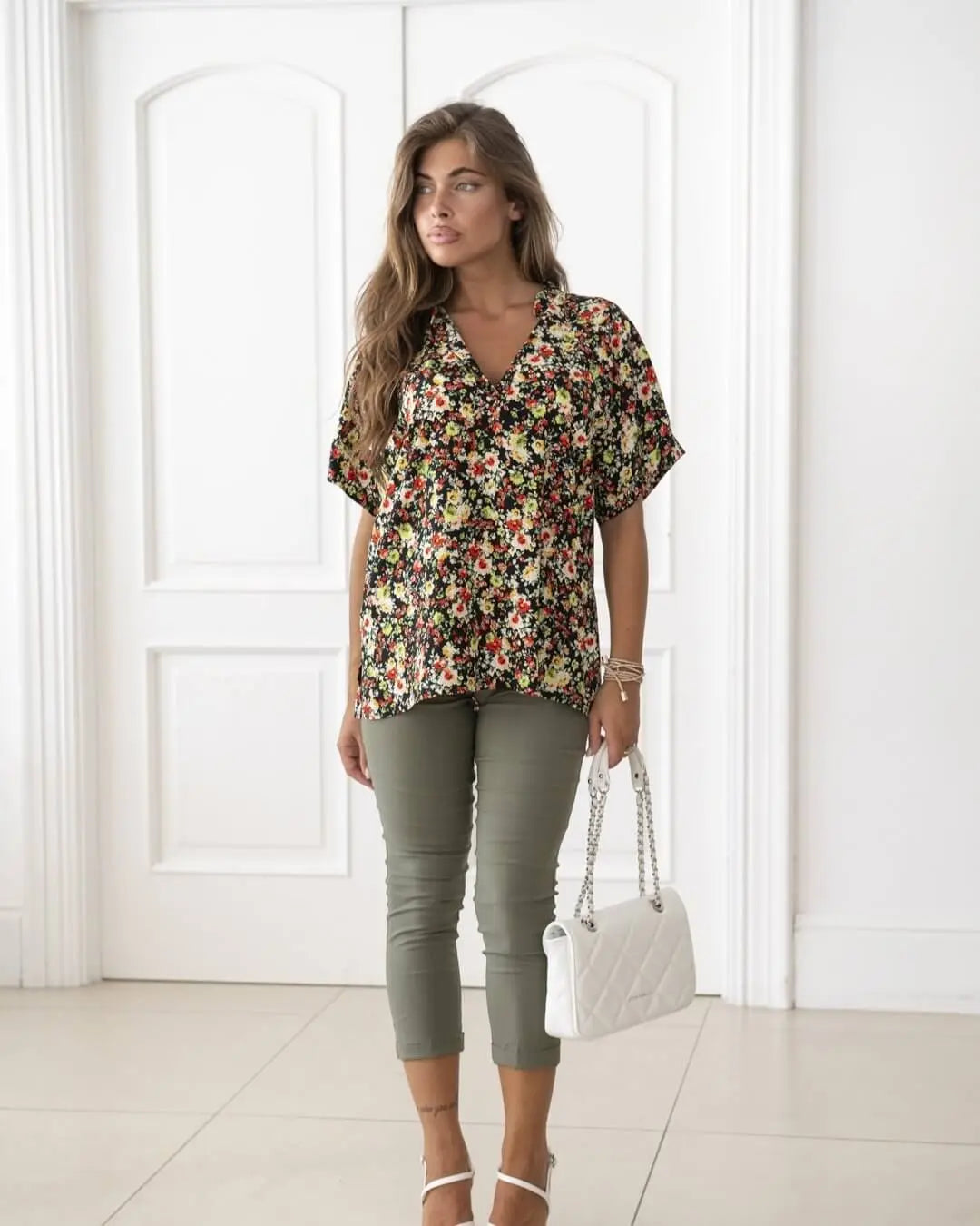 Blusa in viscosa in fantasia floreale ROSSO DORABELLA