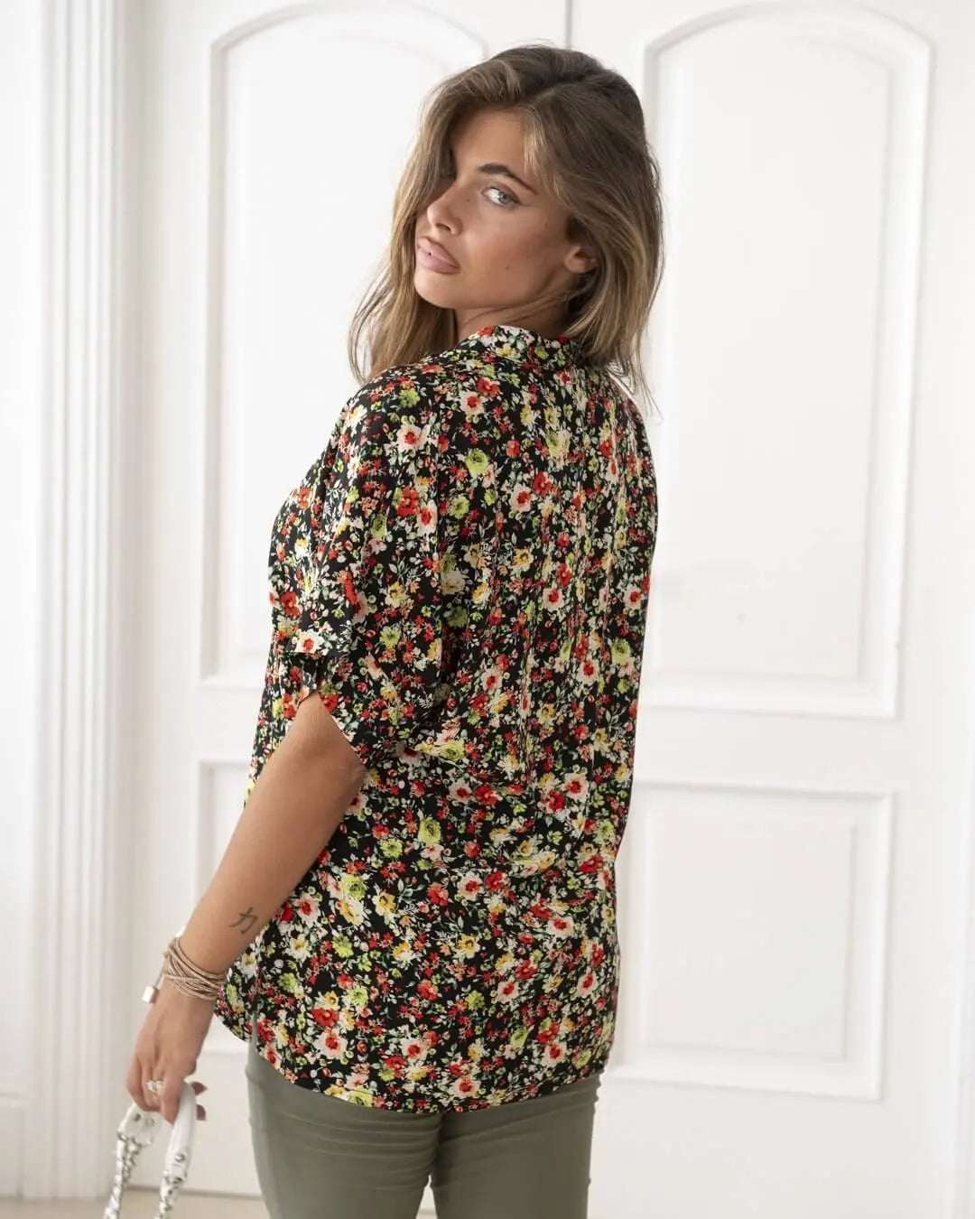 Blusa in viscosa in fantasia floreale ROSSO DORABELLA