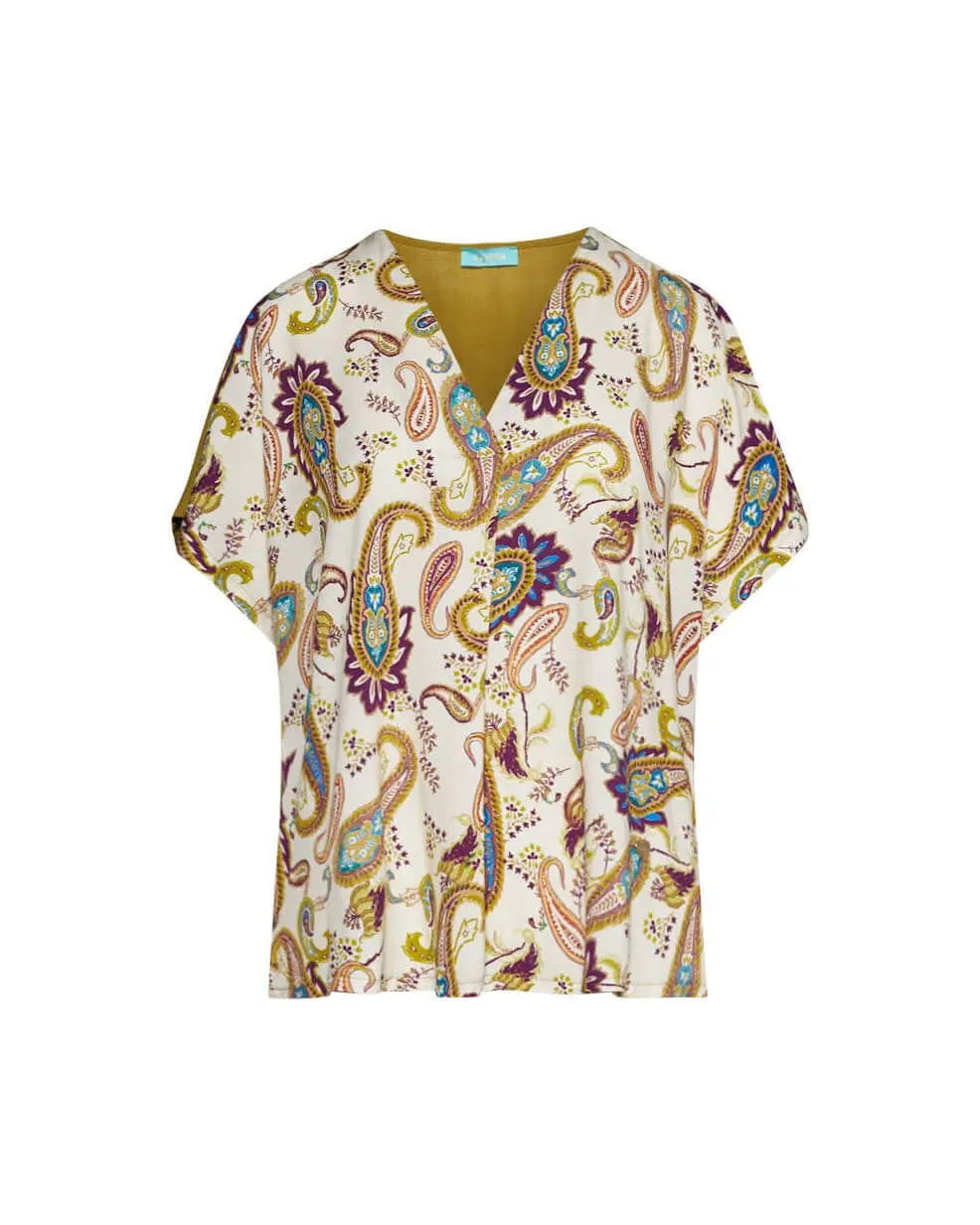 Blusa in viscosa in fantasia paisley con scollo a V PISTACCHIO DORABELLA PIU'