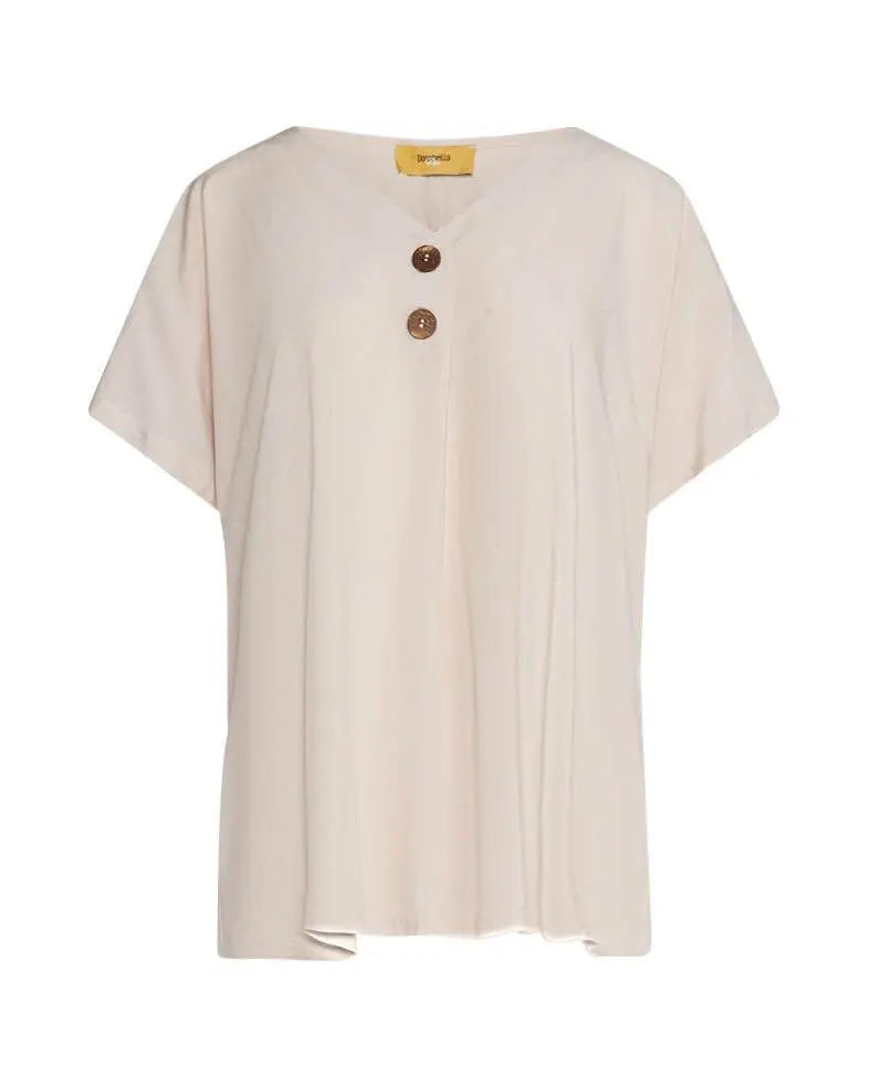 Blusa in viscosa tinta unita con scollo a V e bottoni CREMA DORABELLA PIU'
