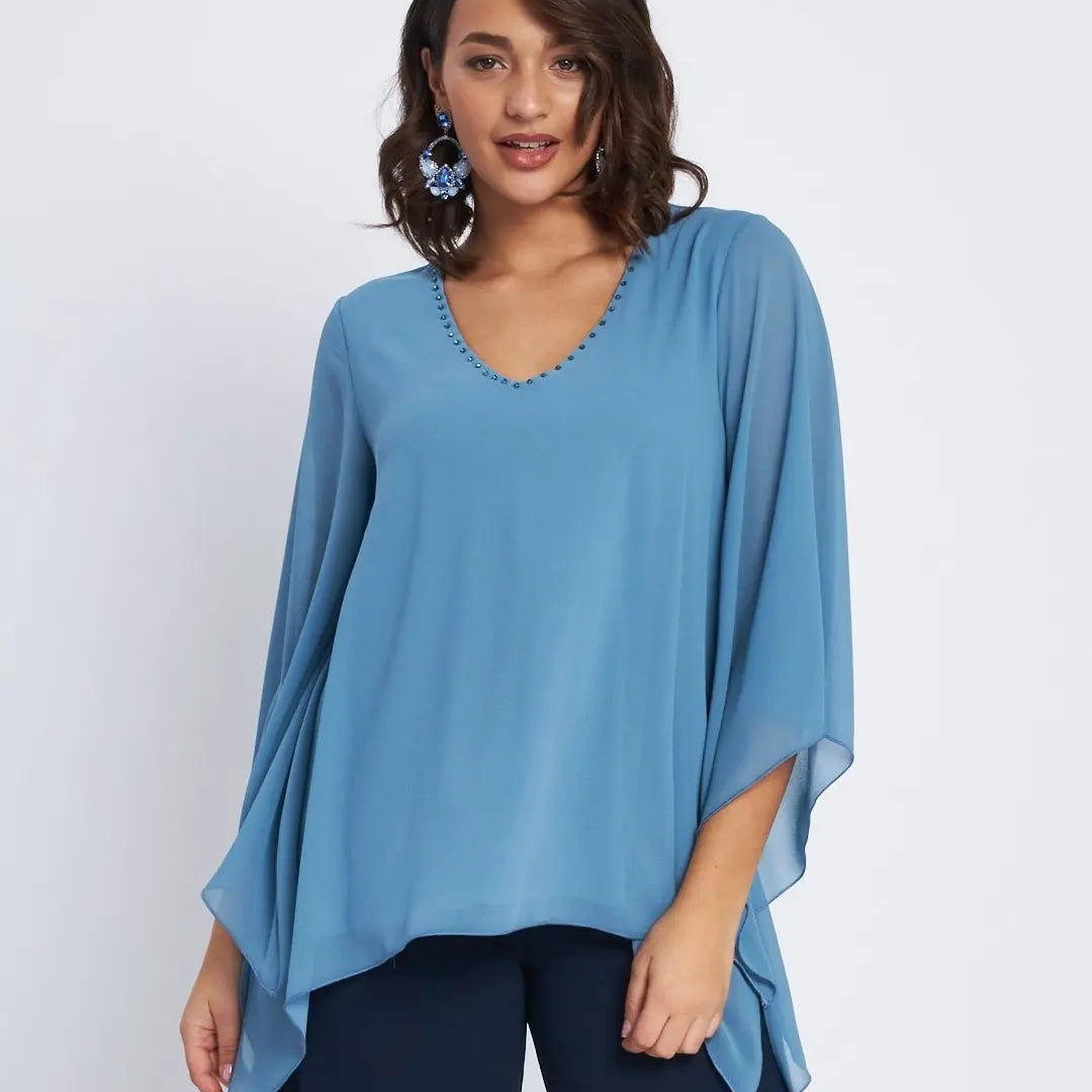 Blusa kimono con scollo a V e applicazioni POLVERE DORABELLA XXL