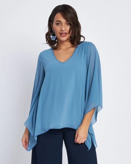 Blusa kimono con scollo a V e applicazioni POLVERE DORABELLA XXL