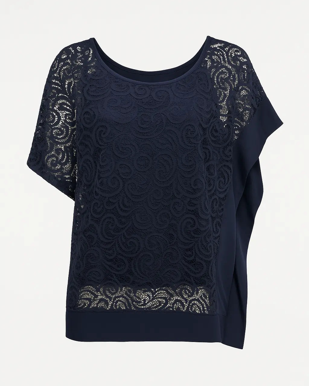 Blusa kimono in pizzo con orlo asimmetrico in tono DORABELLA