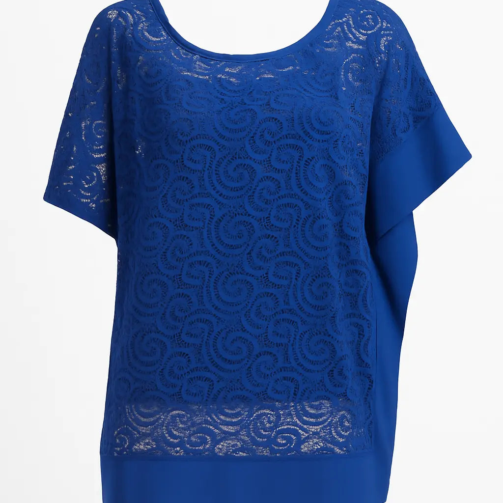 Blusa kimono in pizzo con orlo asimmetrico in tono DORABELLA