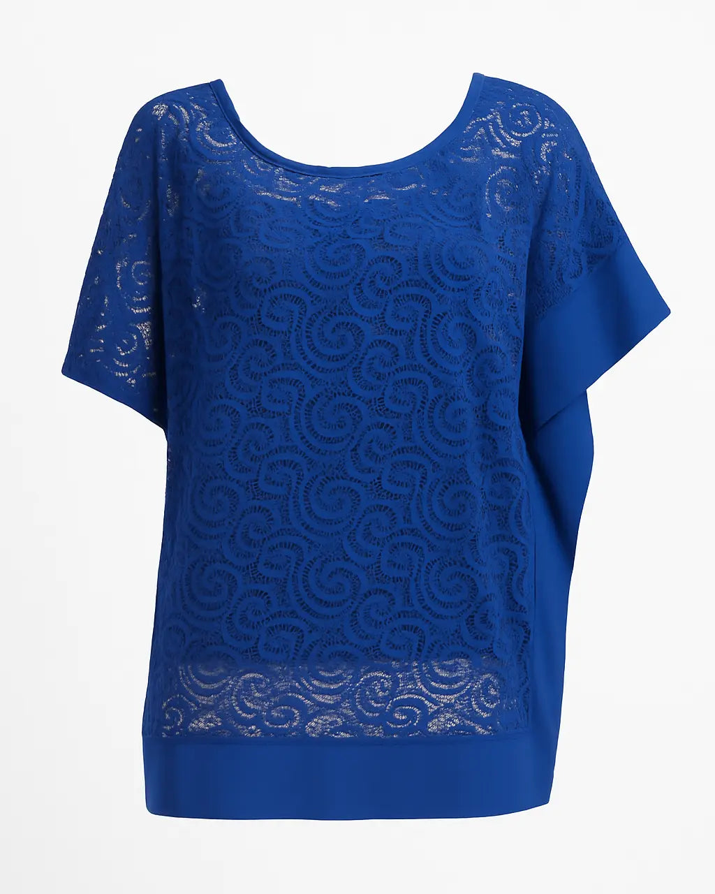 Blusa kimono in pizzo con orlo asimmetrico in tono DORABELLA